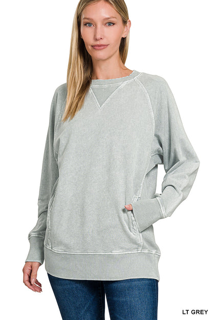 Zenana Halo-Washed French Terry Raglan Pullover