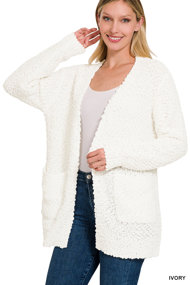 Long Sleeve Popcorn Sweater Cardigan with Pockets Zenana