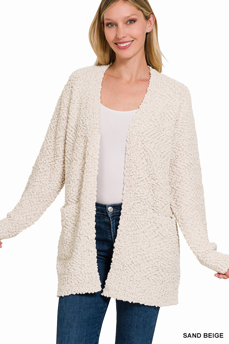 Long Sleeve Popcorn Sweater Cardigan with Pockets Zenana