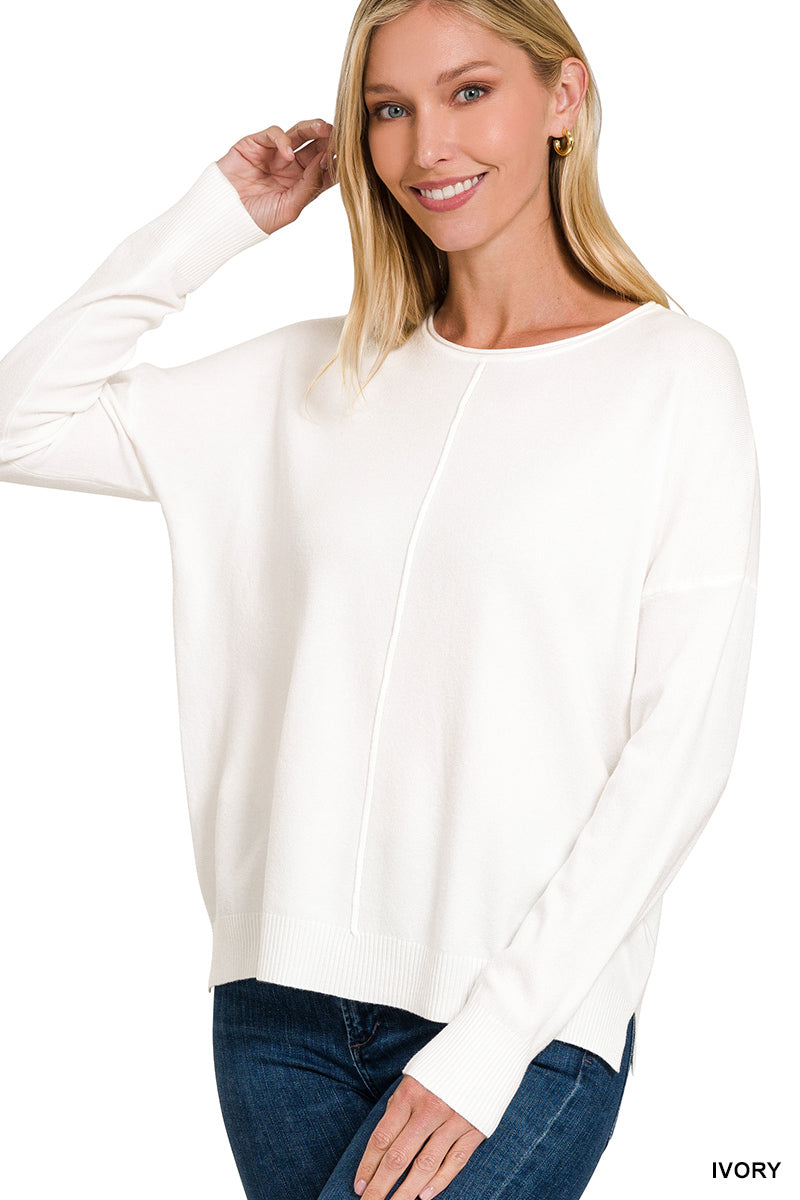 Viscose Front Seam Round Neck Sweater Zenana