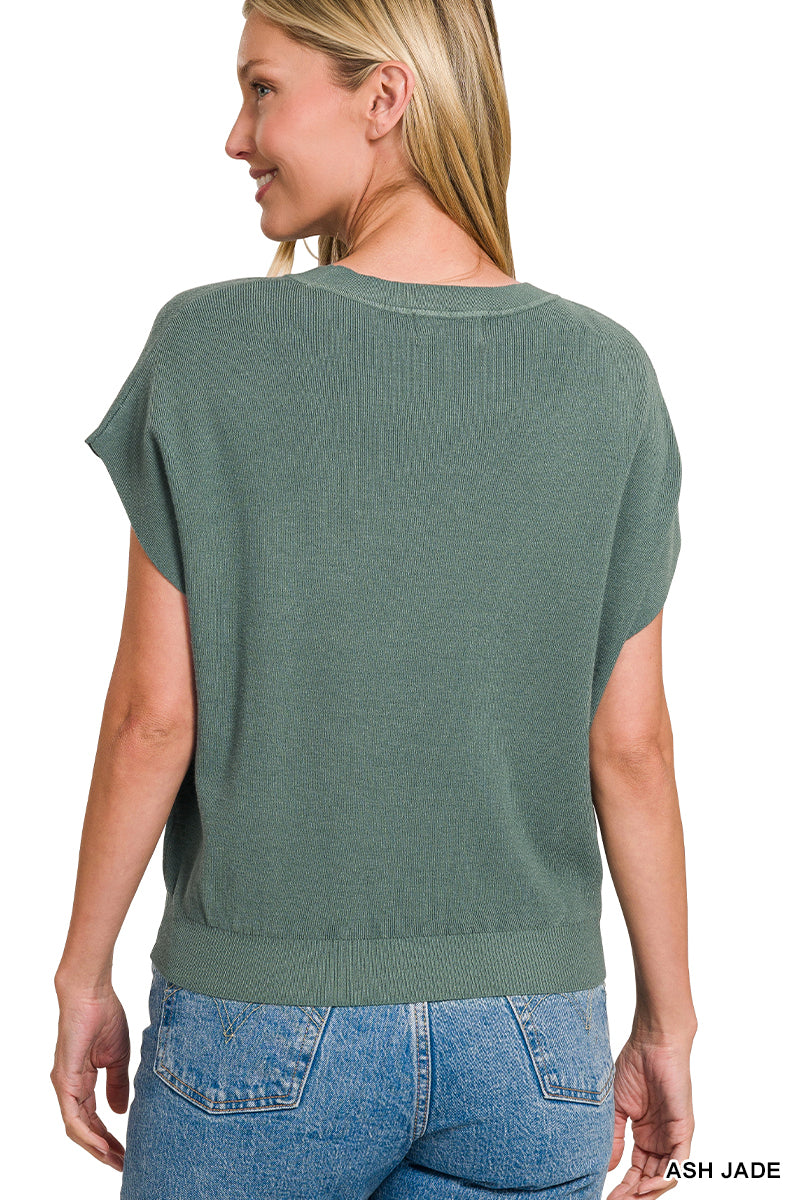 Zenana Round Neck Short Dolman Sleeve Sweater