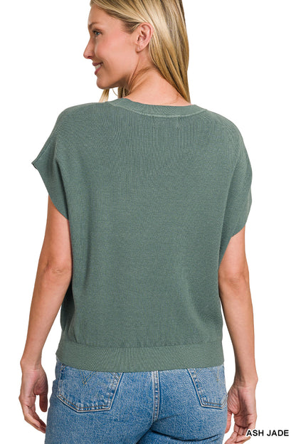 Zenana Round Neck Short Dolman Sleeve Sweater
