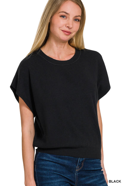 Zenana Round Neck Short Dolman Sleeve Sweater