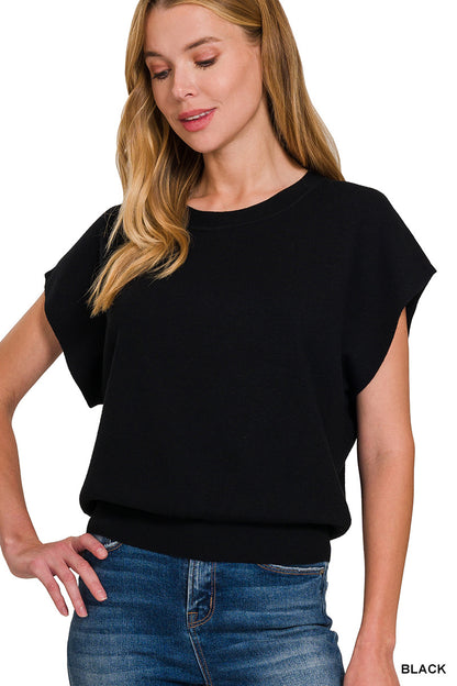 Zenana Round Neck Short Dolman Sleeve Sweater