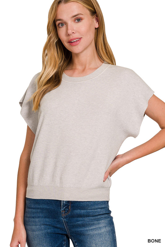 Zenana Round Neck Short Dolman Sleeve Sweater