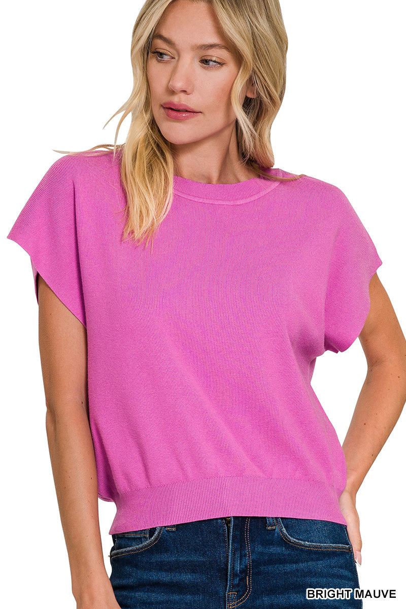 Zenana Round Neck Short Dolman Sleeve Sweater