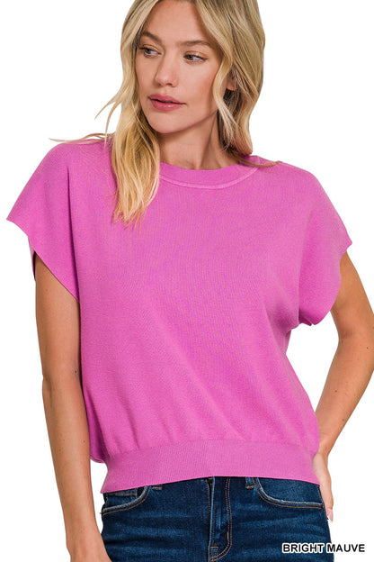 Zenana Round Neck Short Dolman Sleeve Sweater
