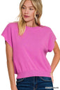 Zenana Round Neck Short Dolman Sleeve Sweater