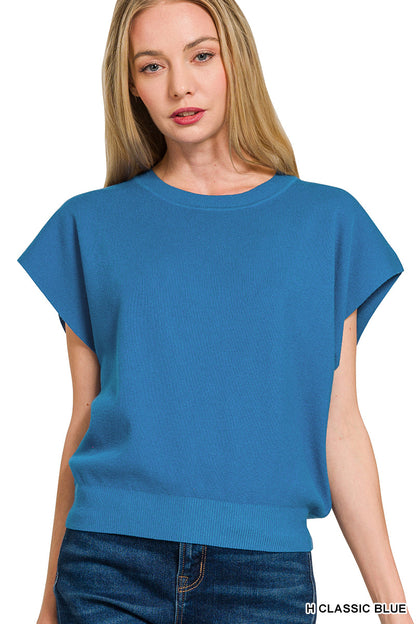Zenana Round Neck Short Dolman Sleeve Sweater