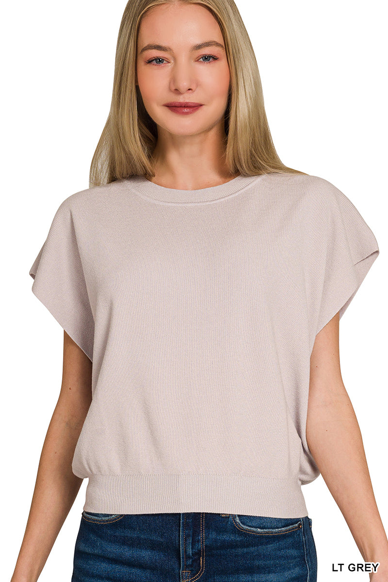 Zenana Round Neck Short Dolman Sleeve Sweater