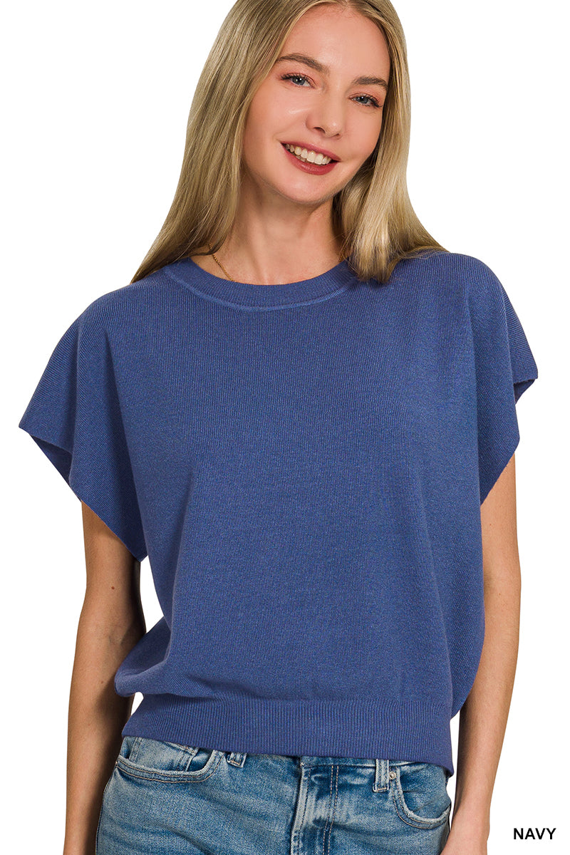 Zenana Round Neck Short Dolman Sleeve Sweater