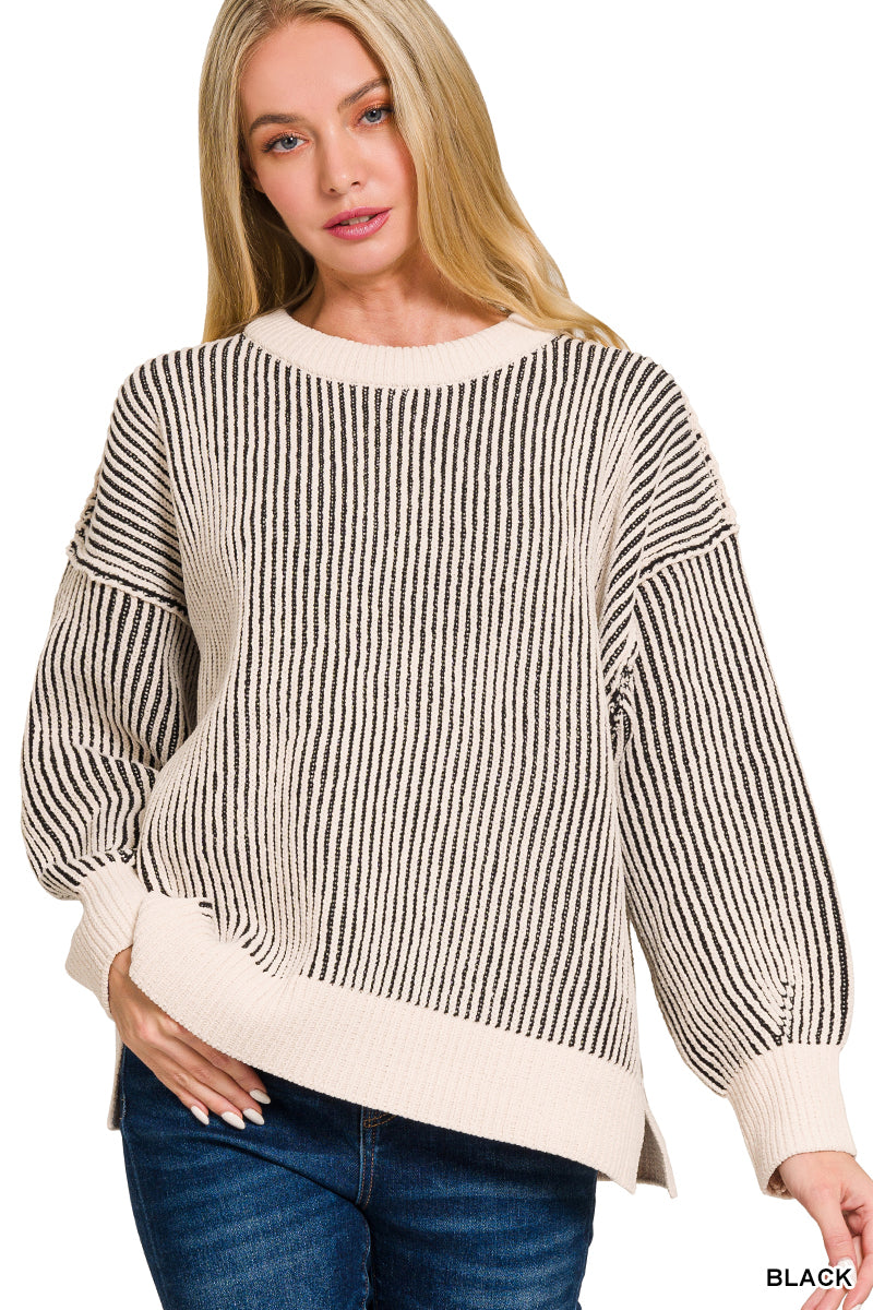 Two Tone Crewneck Sweater Zenana