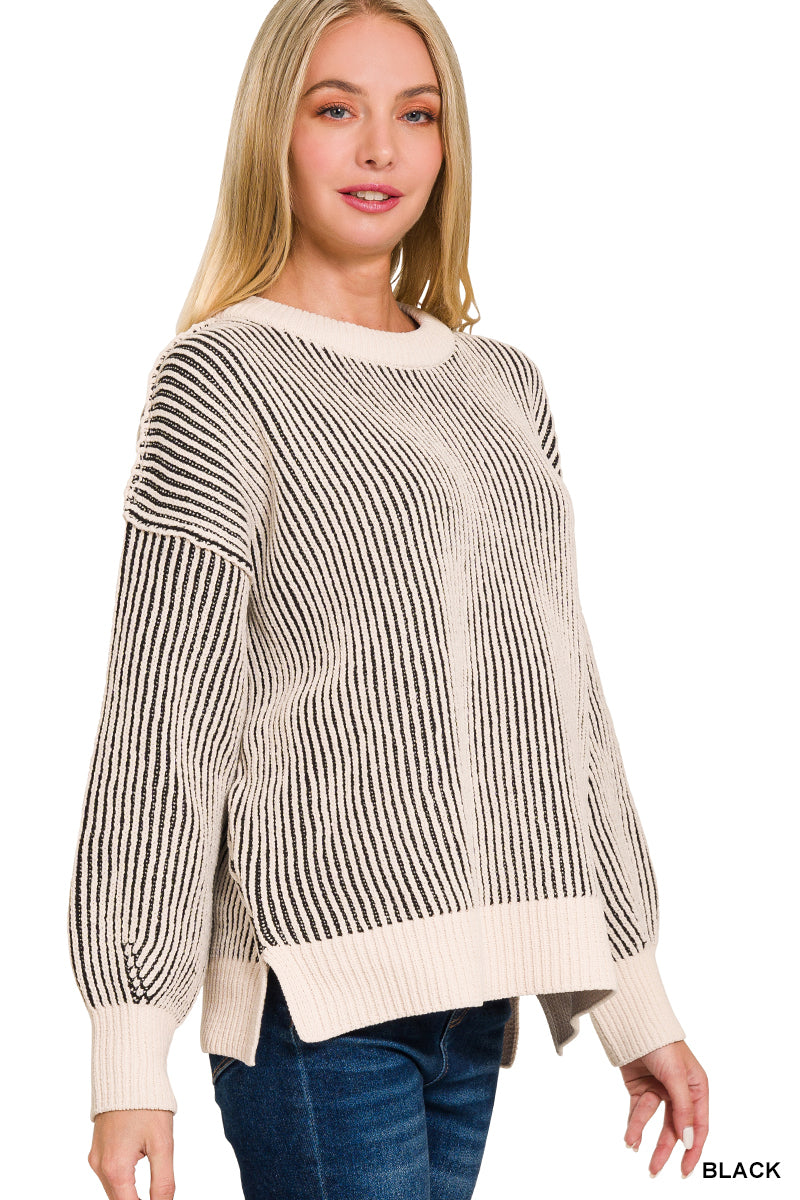 Two Tone Crewneck Sweater Zenana