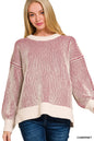 Two Tone Crewneck Sweater Zenana