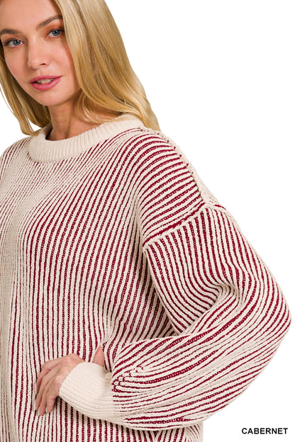 Two Tone Crewneck Sweater Zenana