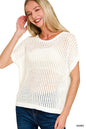 Zenana Viscose Crochet Knit Sheer Hollow Sweater