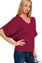 V-Neck Short Sleeve Dolman Sweater Zenana