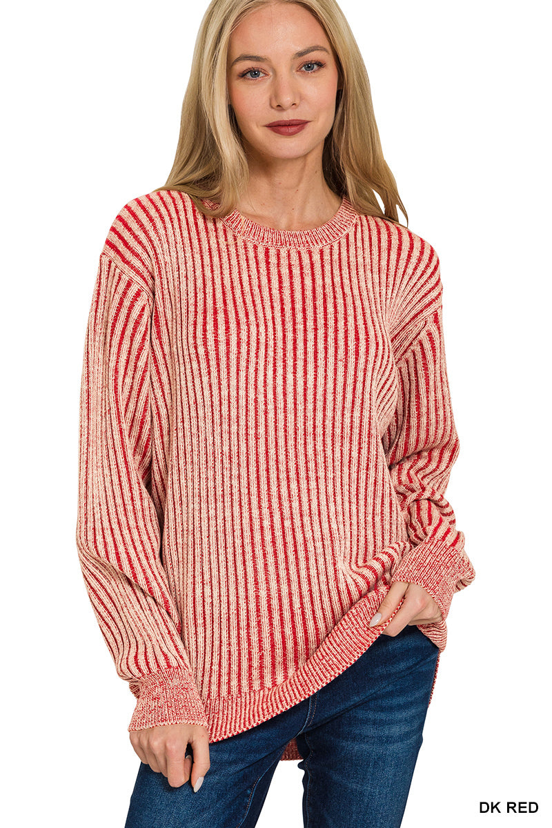🧶 Zenana Two-Tone Curved Hem Sweater