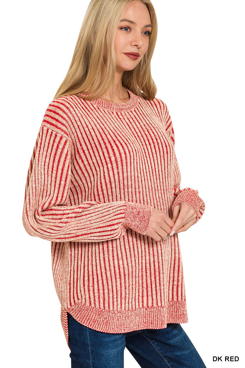 🧶 Zenana Two-Tone Curved Hem Sweater