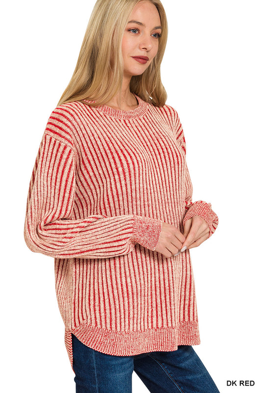 🧶 Zenana Two-Tone Curved Hem Sweater