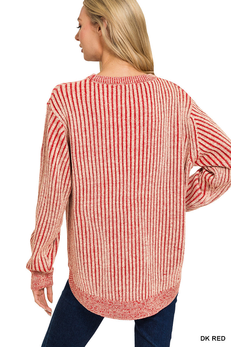 🧶 Zenana Two-Tone Curved Hem Sweater