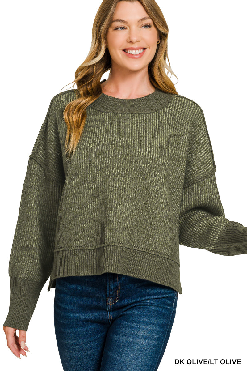 Exposed Seam Two-Tone Sweater Zenana