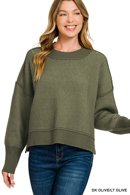 Exposed Seam Two-Tone Sweater Zenana