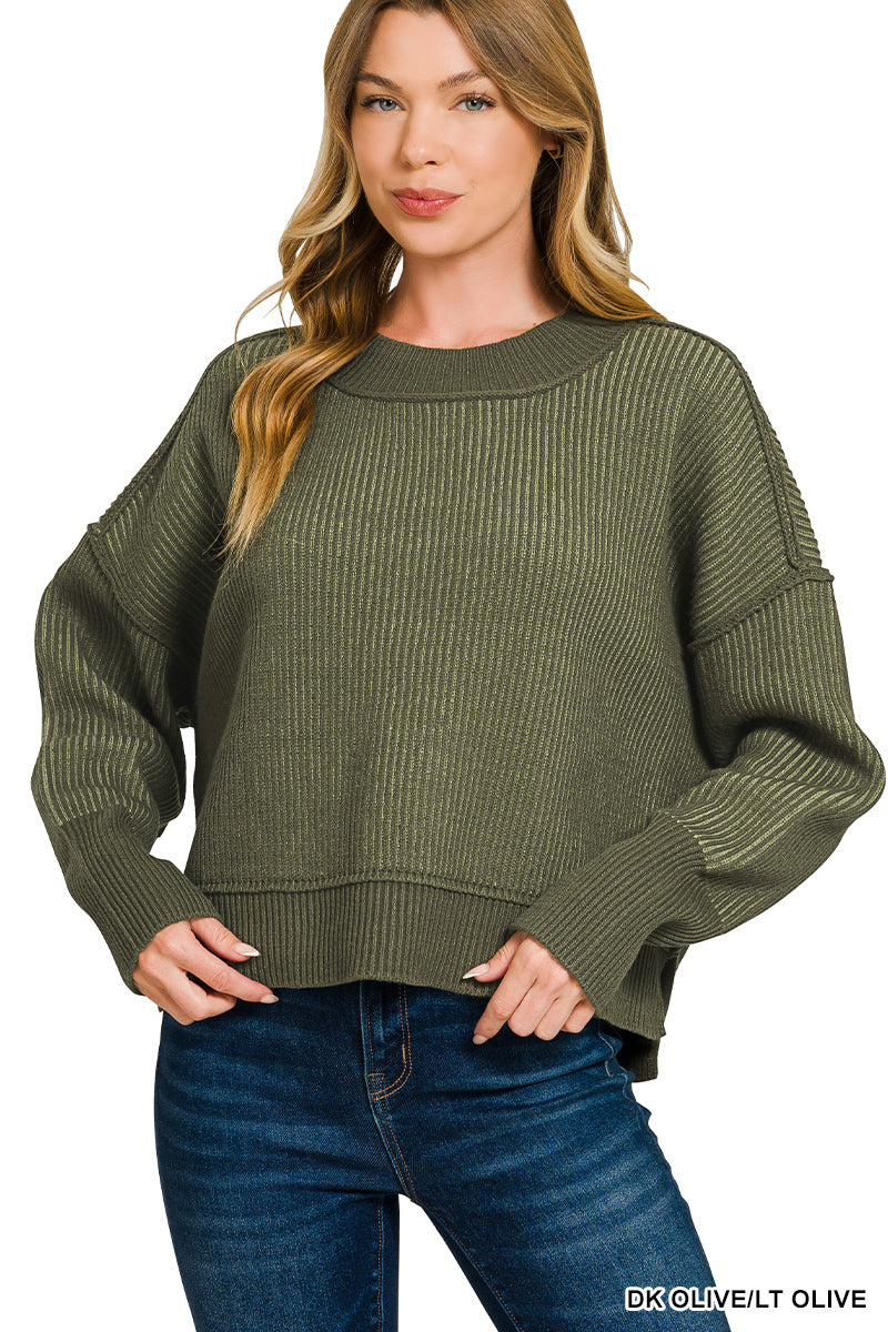 Exposed Seam Two-Tone Sweater Zenana
