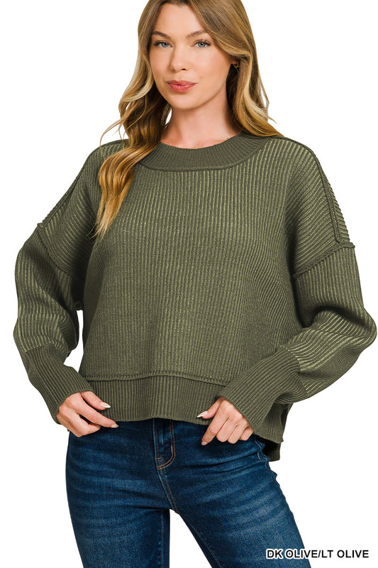 Exposed Seam Two-Tone Sweater Zenana