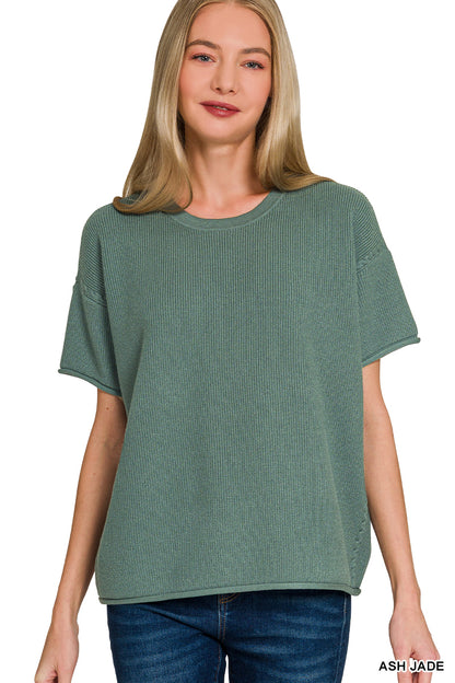 Zenana 2755 Viscose Round-Neck Short Sleeve Sweater