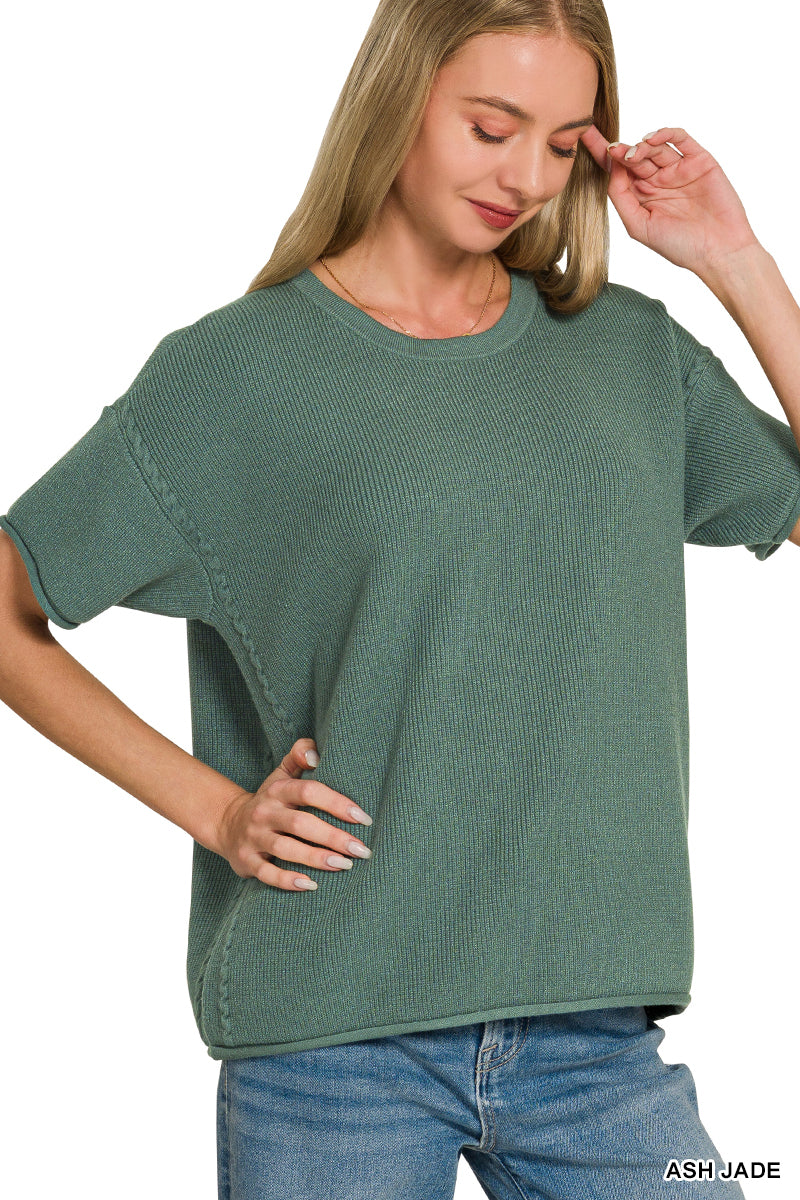 Zenana 2755 Viscose Round-Neck Short Sleeve Sweater