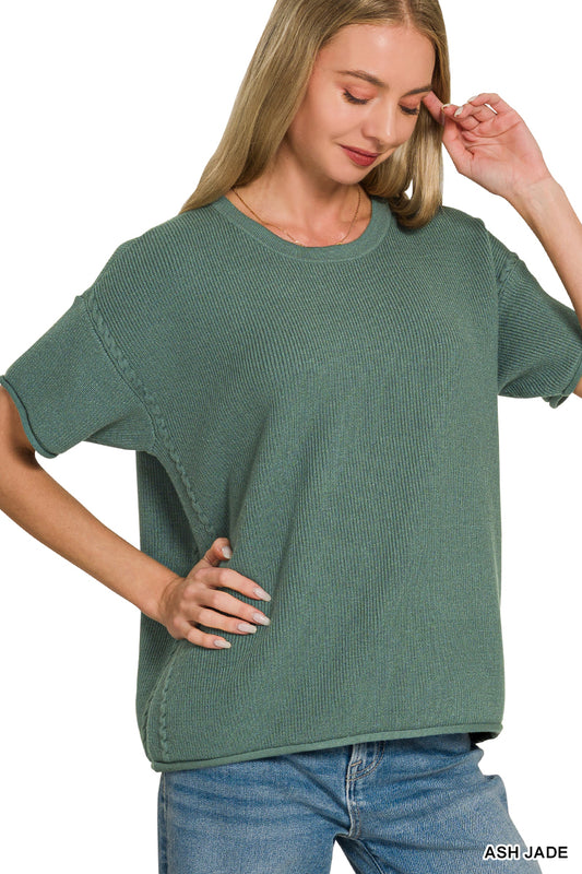 Zenana 2755 Viscose Round-Neck Short Sleeve Sweater
