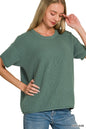 Zenana 2755 Viscose Round-Neck Short Sleeve Sweater