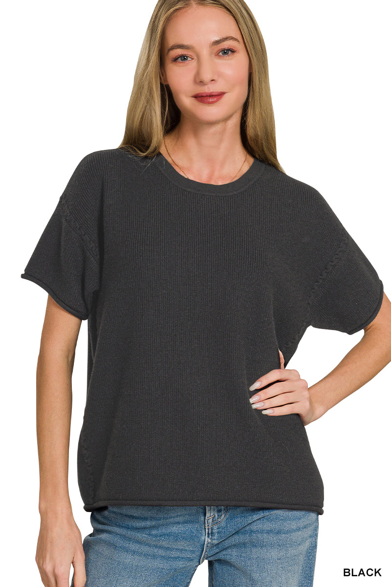 Zenana 2755 Viscose Round-Neck Short Sleeve Sweater