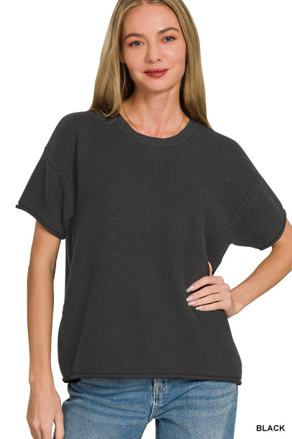 Zenana 2755 Viscose Round-Neck Short Sleeve Sweater