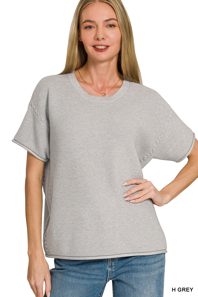 Zenana 2755 Viscose Round-Neck Short Sleeve Sweater