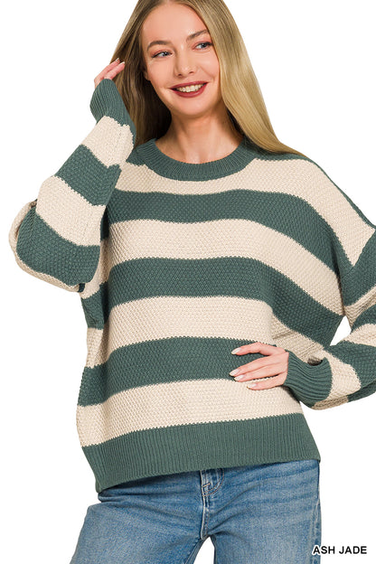 Zenana Striped Drop Shoulder Sweater 2774