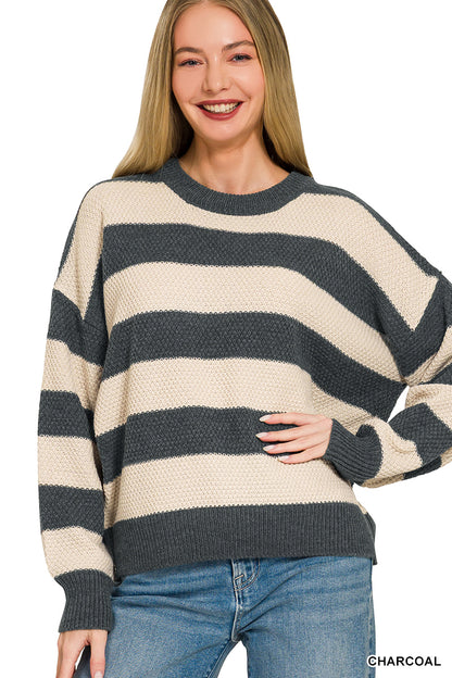 Zenana Striped Drop Shoulder Sweater 2774