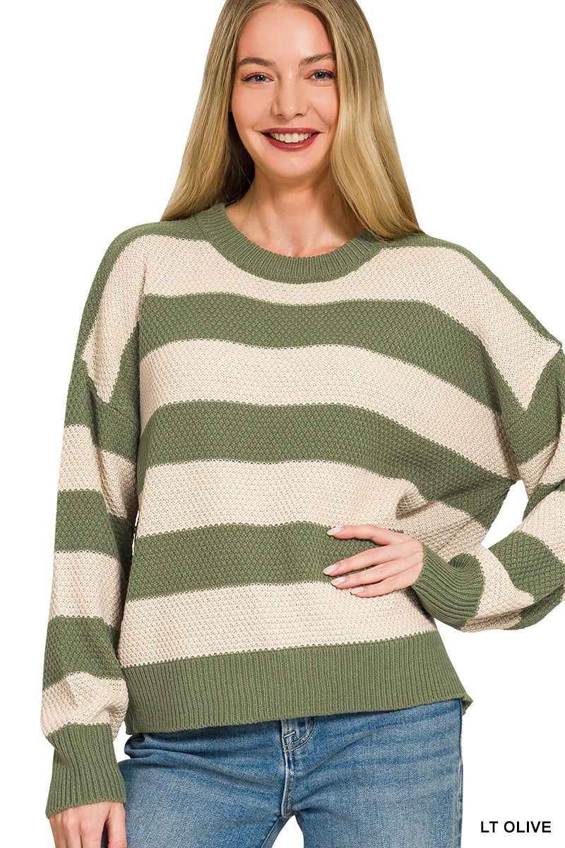 Zenana Striped Drop Shoulder Sweater 2774