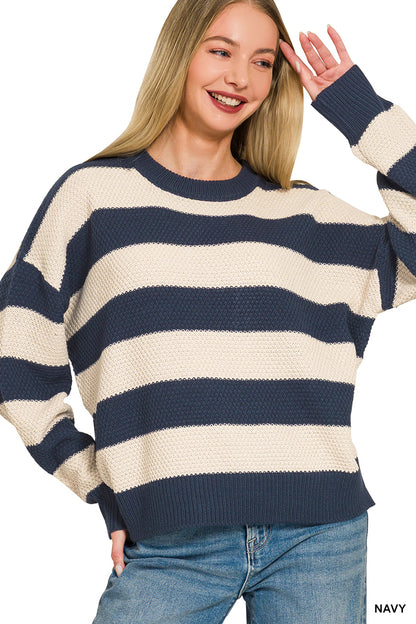 Zenana Striped Drop Shoulder Sweater 2774