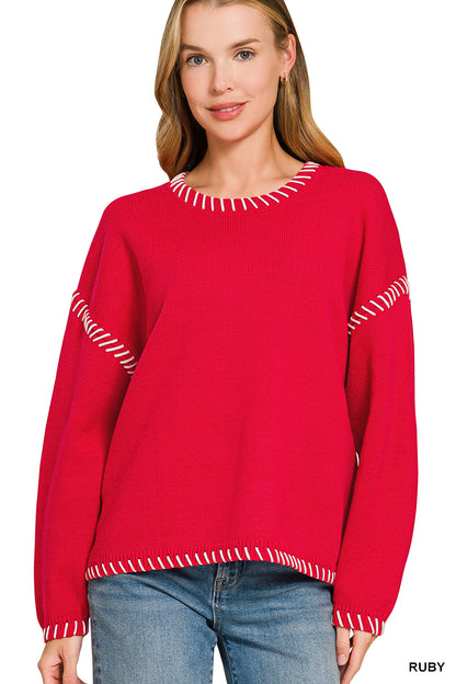 Handmade Stitch Detailed Oversized Sweater
