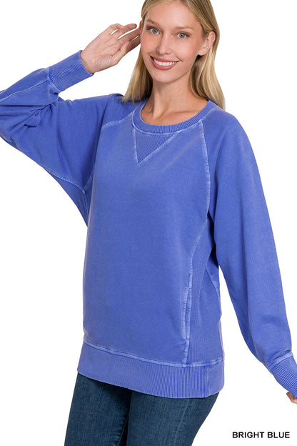 Pigment Dyed French Terry Pullover with Pockets Sweatshirt Zenana