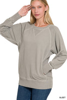 Pigment Dyed French Terry Pullover with Pockets Sweatshirt Zenana
