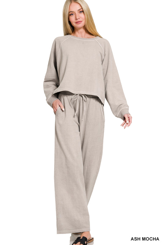 Zenana Washed French Terry Pants 5301