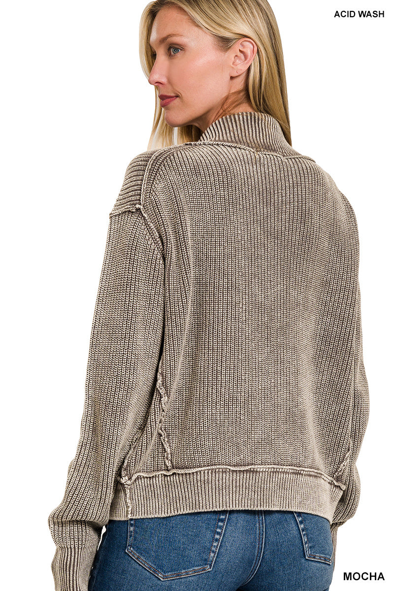 Washed Dropped Shoulder Cardigan with Side Pockets Zenana