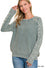 Stone Washed Cable Sleeve Crewneck sweater Zenana