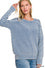 Stone Washed Cable Sleeve Crewneck sweater Zenana