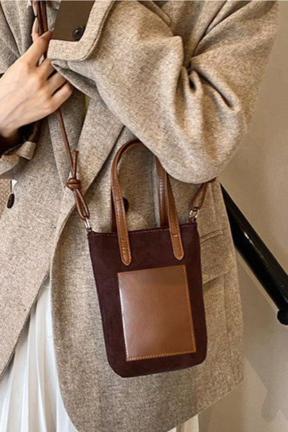 Zenana Retro Suede Crossbody Mini Bucket Tote Bag