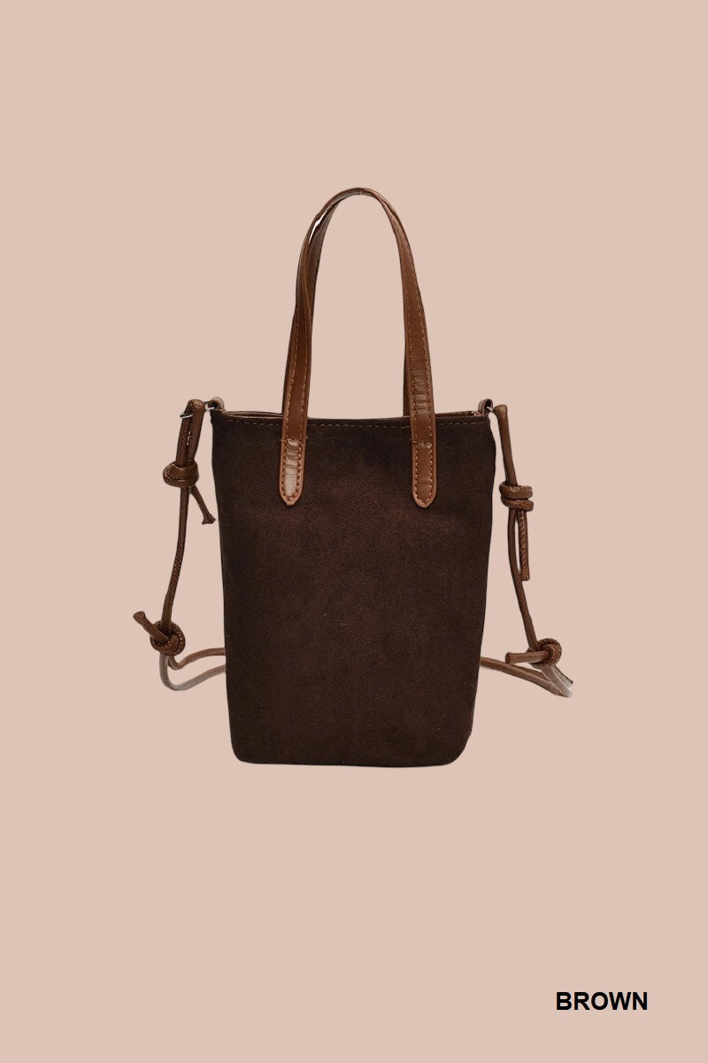 Zenana Retro Suede Crossbody Mini Bucket Tote Bag