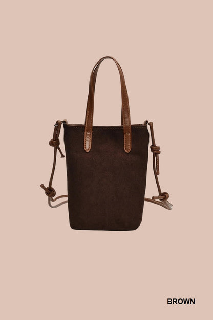 Zenana Retro Suede Crossbody Mini Bucket Tote Bag